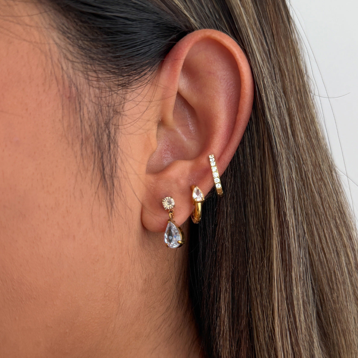 Planderful Vienna Verve Stainless Steel Zircon Water Drop Stud Earrings For Women Versatile Elegant Sparkle