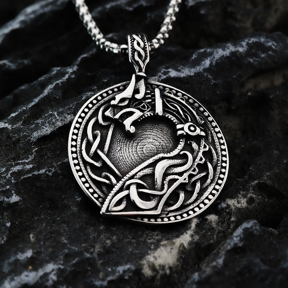 European And American Retro Stainless Steel Viking Wolf Necklace