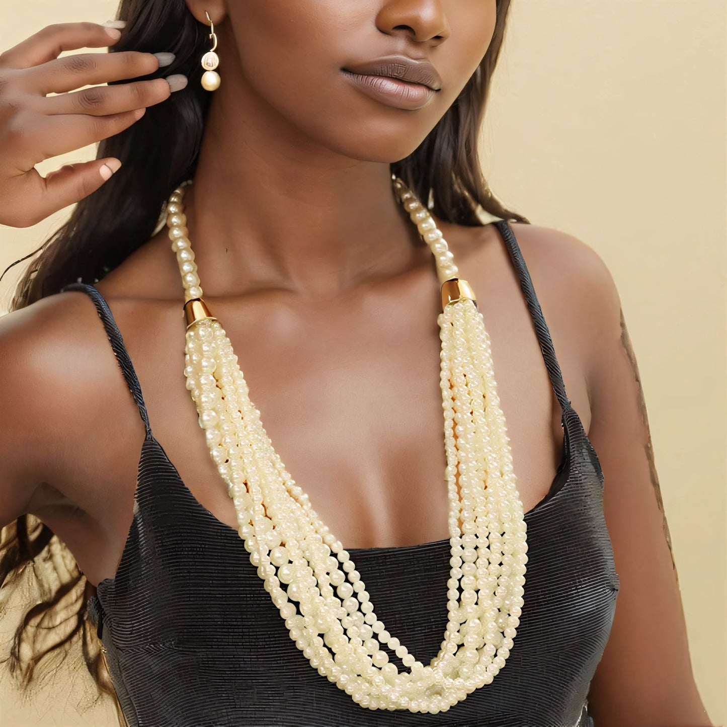 Planderful Savanna Rhythms Necklace and Earrings Set – Elegant Multi-Layer Design