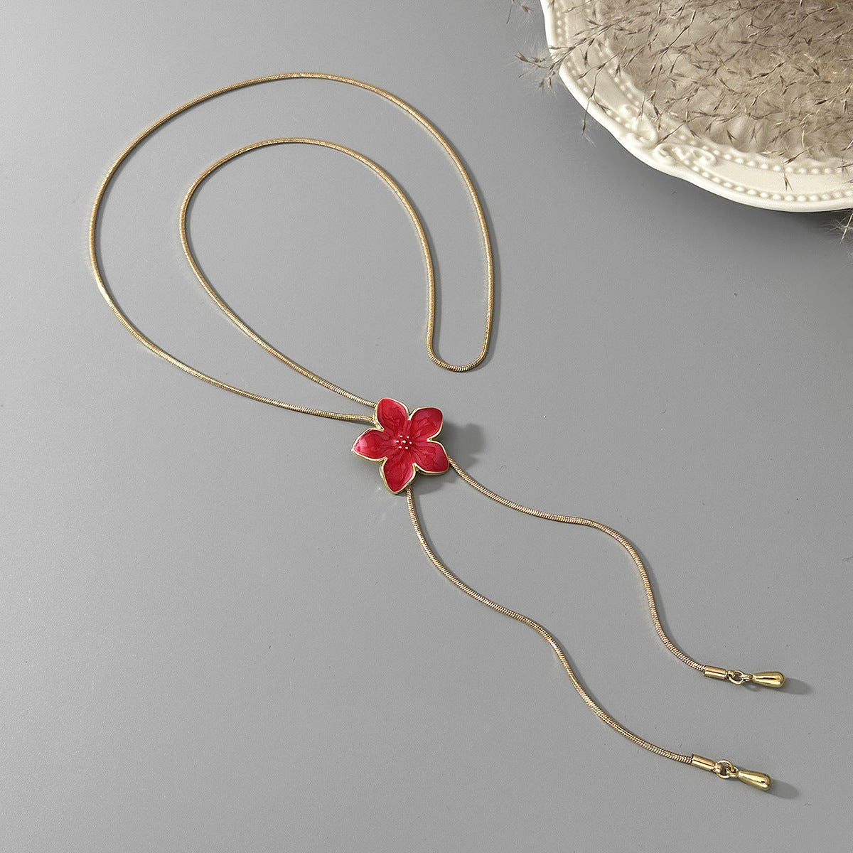 Pastoral Color Dripping Flower Pendant Necklace Adjustable Snake Bone Chain