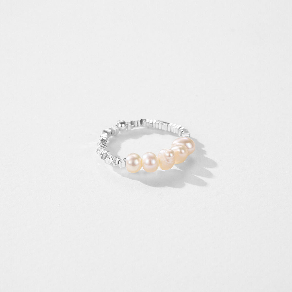 Elegant Adjustable Sterling Silver Ring with Natural Pearl and Zircon Embellishments