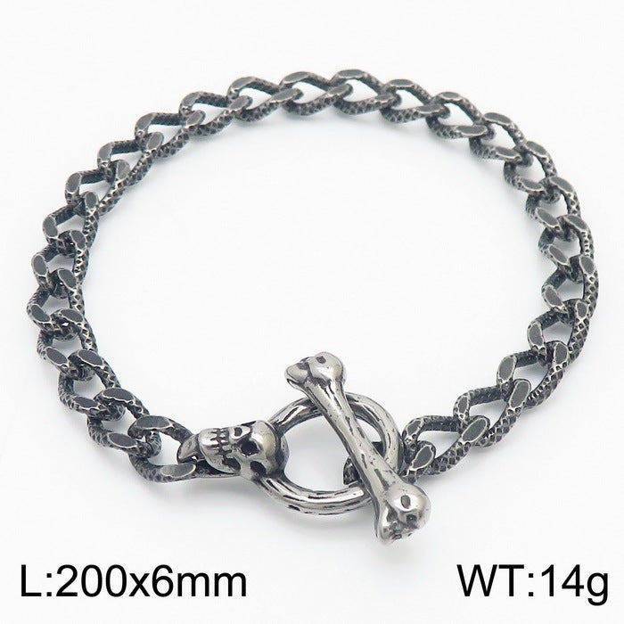 Punk Dark Wind Titanium Steel Bone Ot Buckle Bracelet – & Antique Unisex