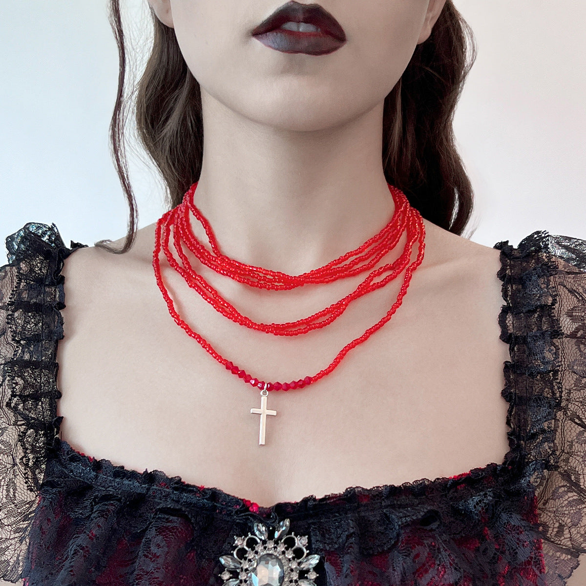 Gothic Beaded Necklace For Alternative Style Fans Planderful Vienna Verve Multi Layered Cross Statement