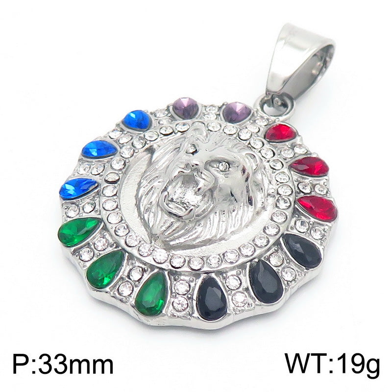 Hip Hop Zircon Lion Head Stainless Steel Pendant for Men - European & American Electroplated Jewelry