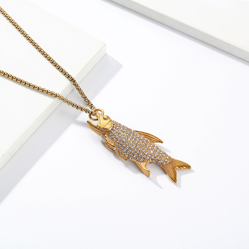 Cross-Border European American Zircon Piranha Necklace for Men
