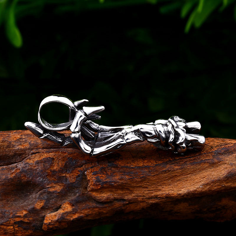 Men's Fashion Titanium Steel Hand Bone Pendant - Personalized Stainless Steel Jewelry for Wholesale