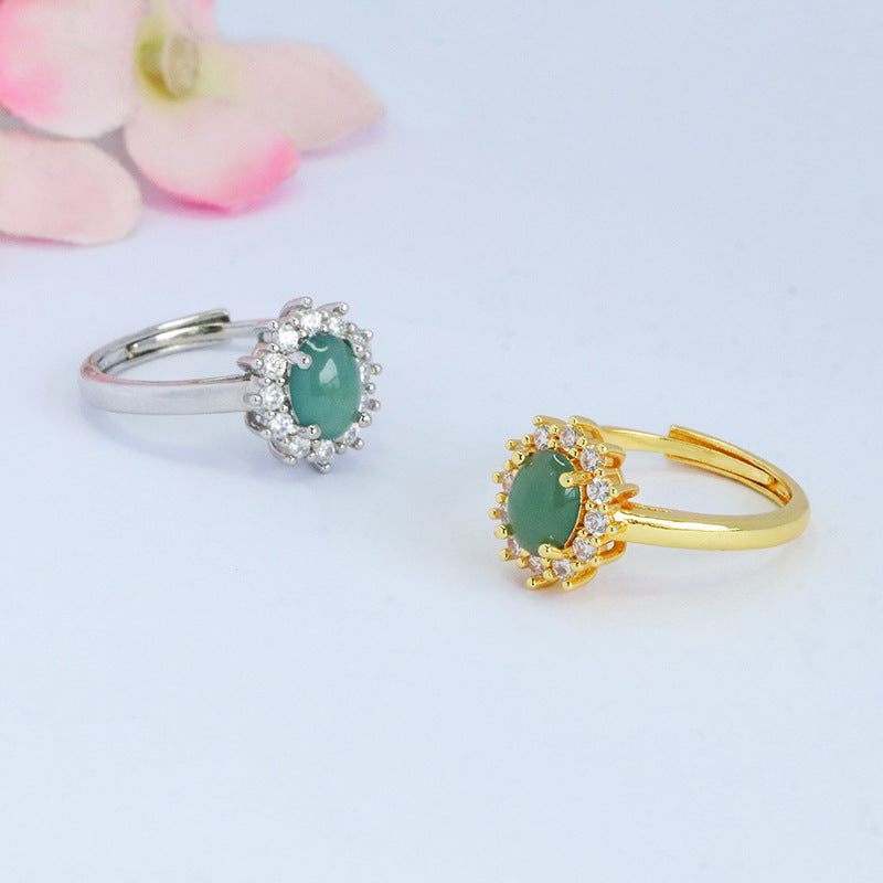 Blue Water Jadeite Princess-Style Ring
