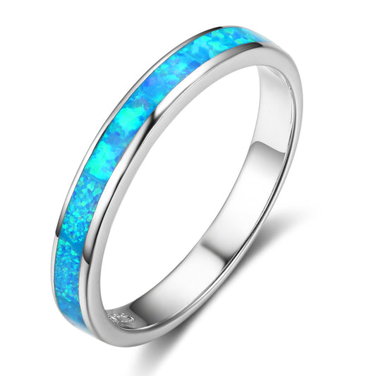 Planderful Jewelry Sterling Silver Blue Opal Ring For Everyday Elegant Wear Perfect Gift