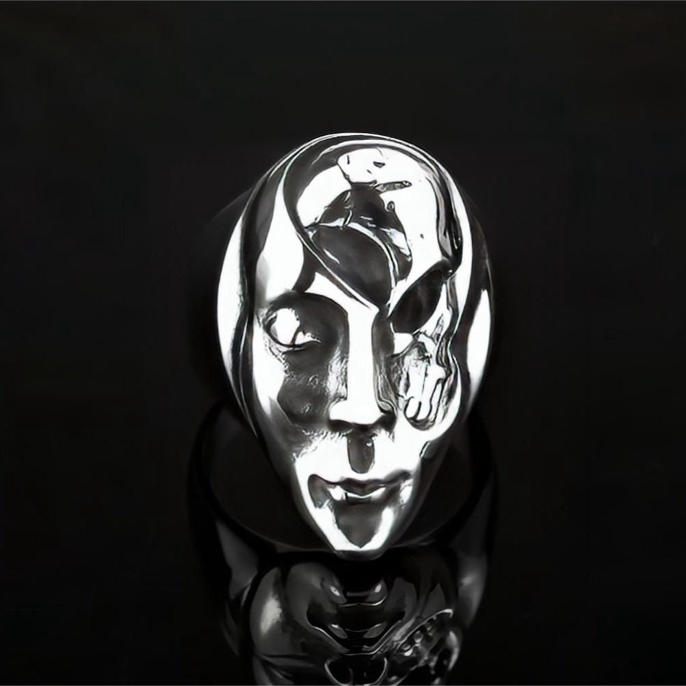 European And American Jewelry Men's Stainless Steel Ring Relief Punk Half Skull Face Retro Personalized Ring