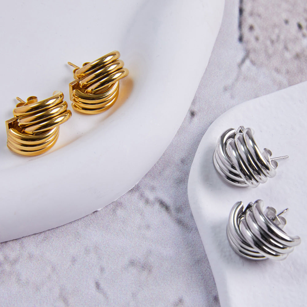 Geometric Stitched Earrings with Gold-Plated Studs