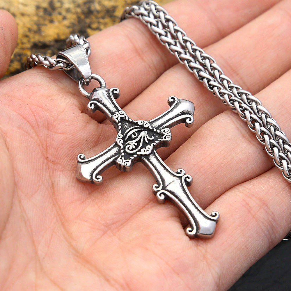 Horus Eye of God Titanium Steel Cross Necklace for Men