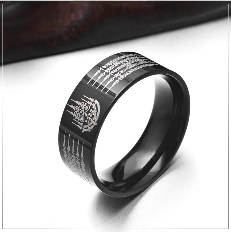 Five Scriptures Titanium Steel Ring with Diamond Rune for Men