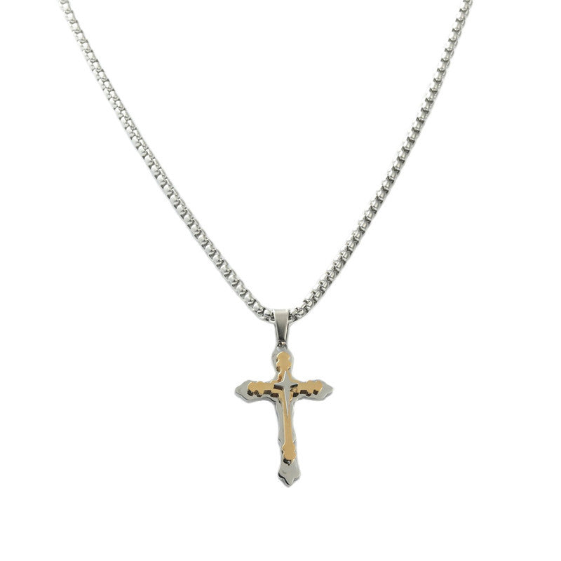 Personalized Retro Titanium Steel Cross Pendant Necklace for Men - Trendy Stainless Steel Design