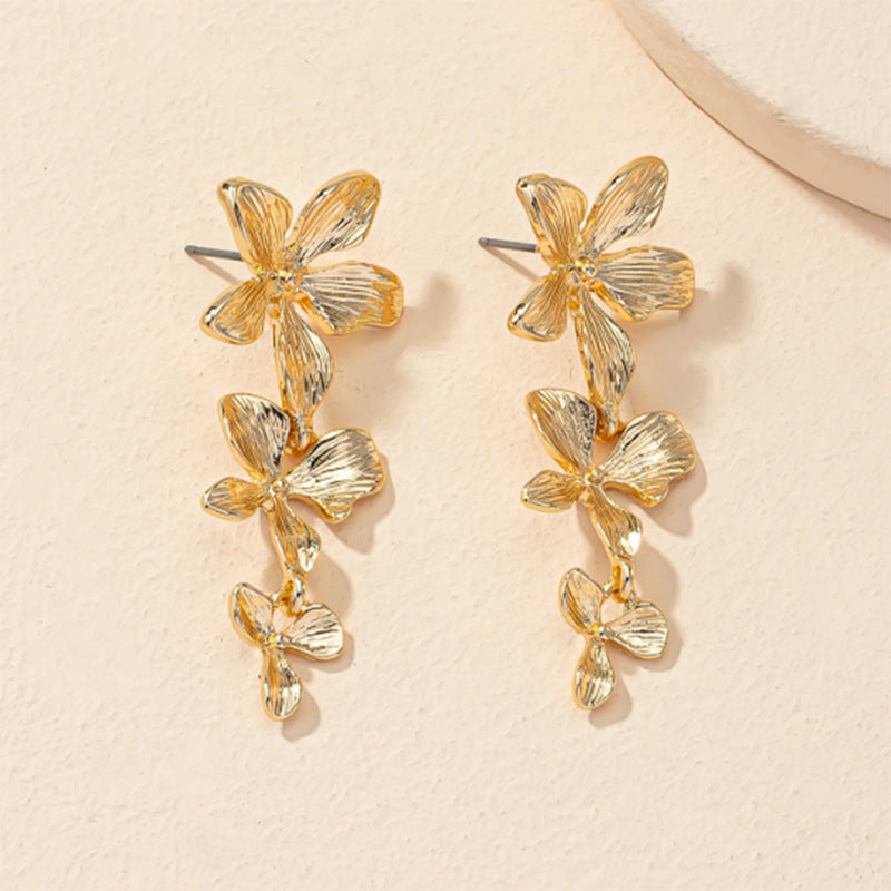 Exaggerated Metal Floral Earrings - Vienna Verve Collection