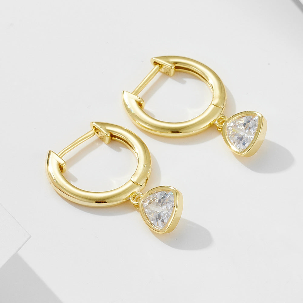 Geometric Triangular Zircon Sterling Silver Earrings Niche Earrings