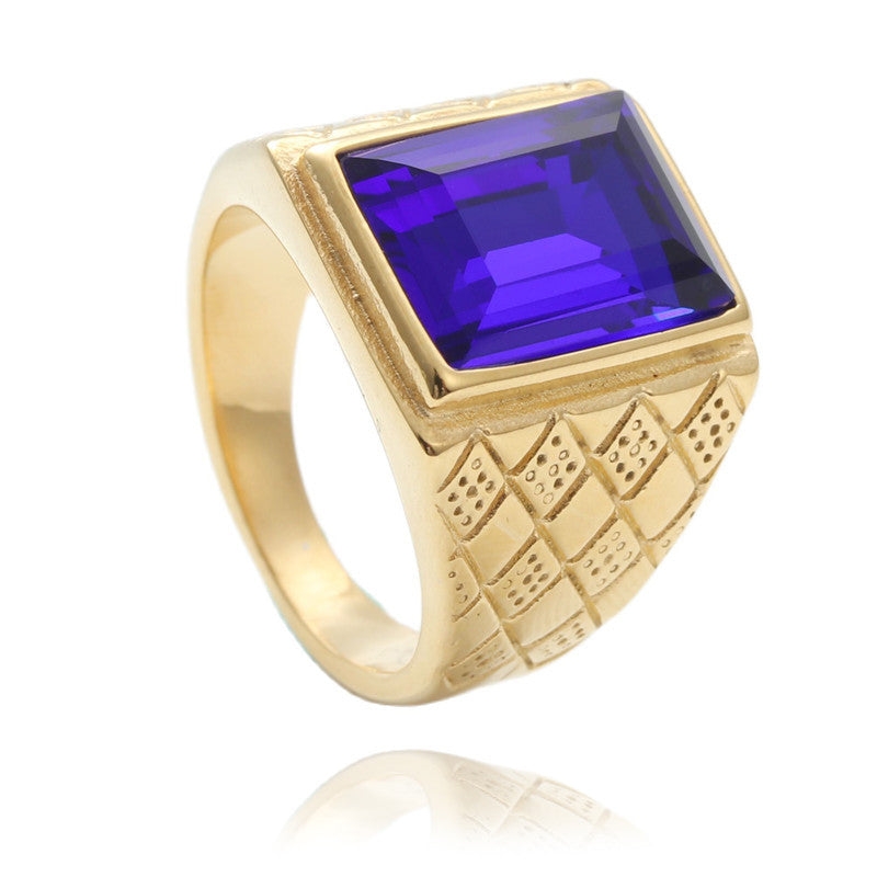 Trendy Multi-Color Zircon Titanium Steel Square Ring for Men - Retro Stainless Steel Jewelry