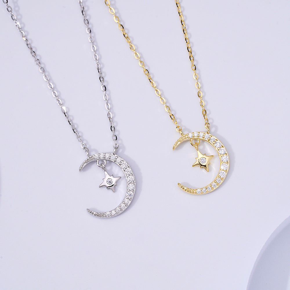 New Star and Moon Necklace Women's High-End 925 Jewelry