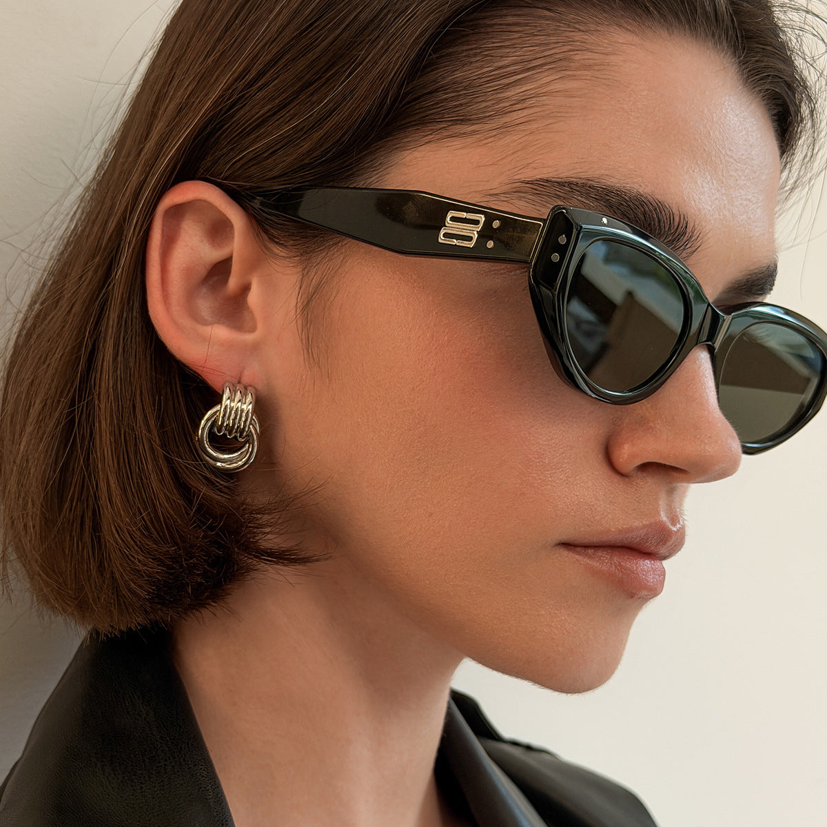 Planderful Vienna Verve Stainless Steel Ring Buckle Stud Earrings With Contrasting Color Lines For Modern Fashion Lovers