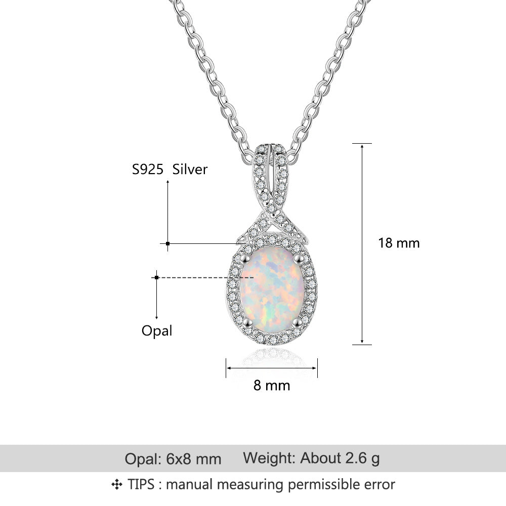 Planderful Jewelry Opal Necklace Sterling Silver Halo