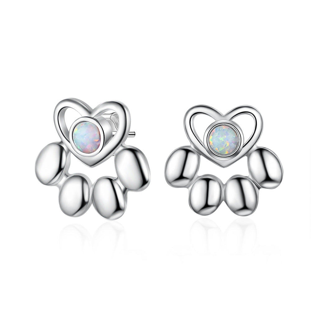 Planderful Jewelry Opal Heart Earrings Sterling Silver