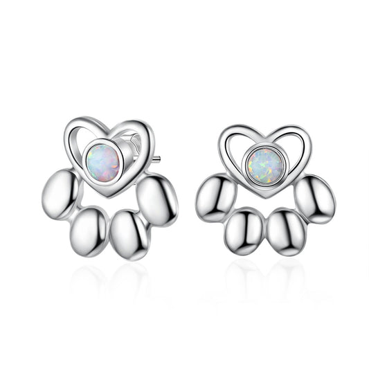 Planderful Jewelry Opal Heart Earrings Sterling Silver
