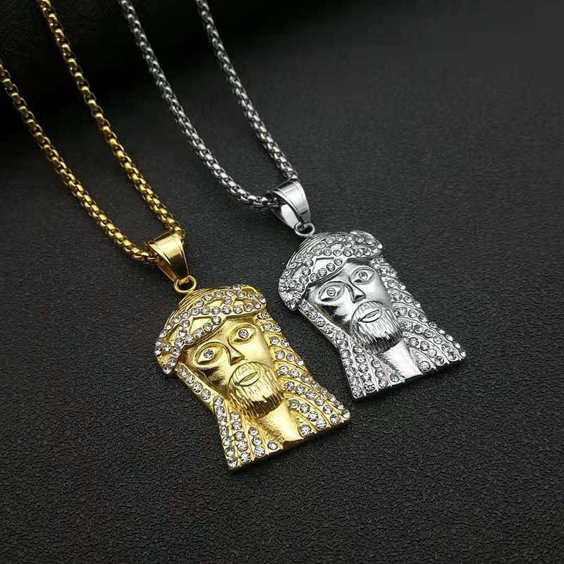 Planderful Hip Hop Pendant Necklace Gold Plated Zircon Portrait Head Premium Statement Jewelry For Hip Hop Fans