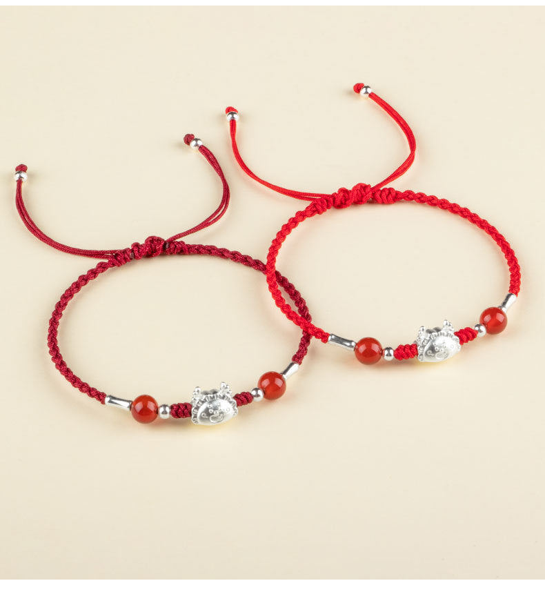 Silver Dragon Baby Multicolor Woven Red Rope Bracelet - Zodiac Year Gift for Women