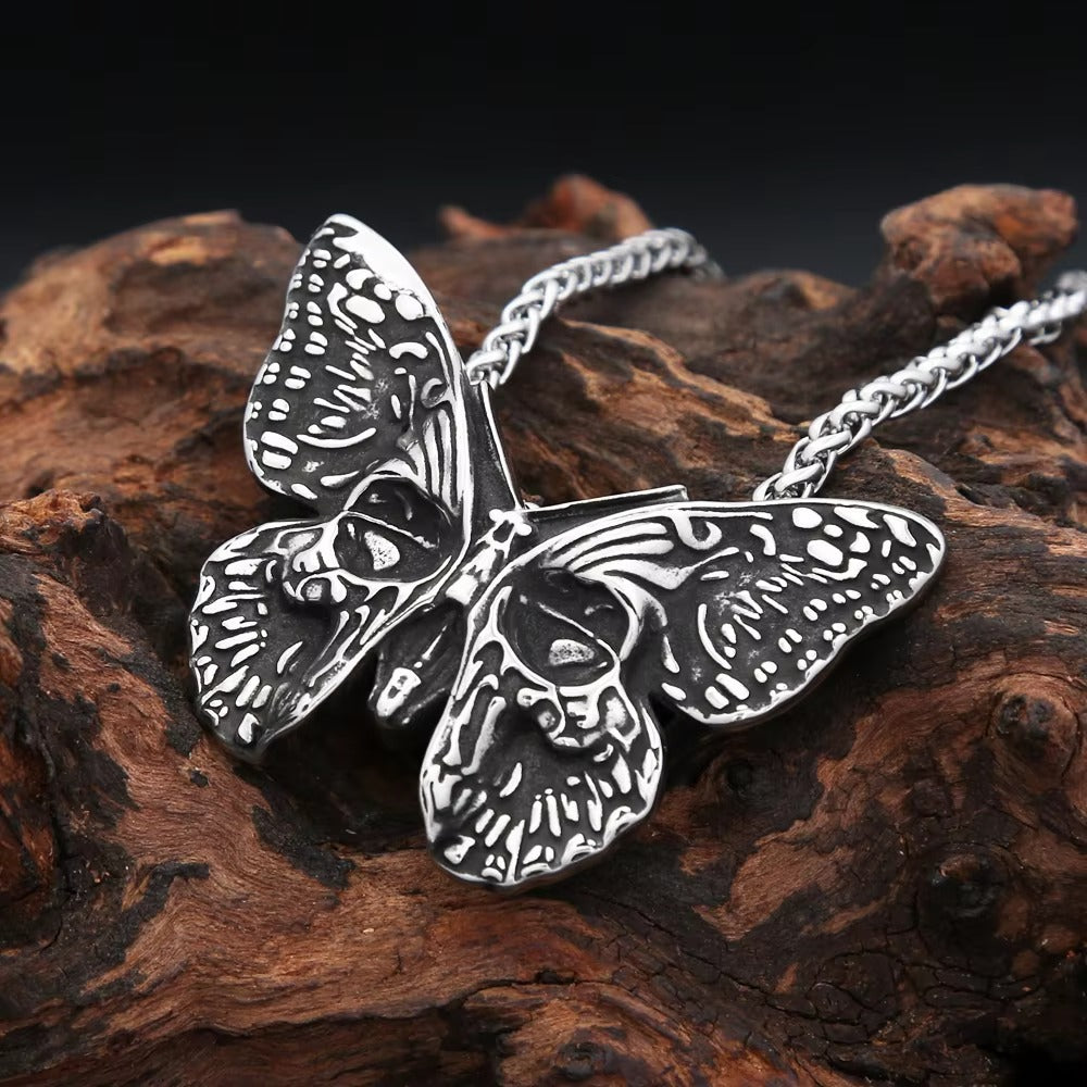 Vintage Skull Butterfly Stainless Steel Men's Pendant Necklace