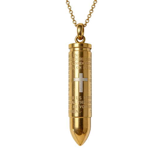 Planderful Cross Pendant Necklace For Men Unisex Gold Plated Titanium Steel Bullet Protection Hip Hop Jewelry