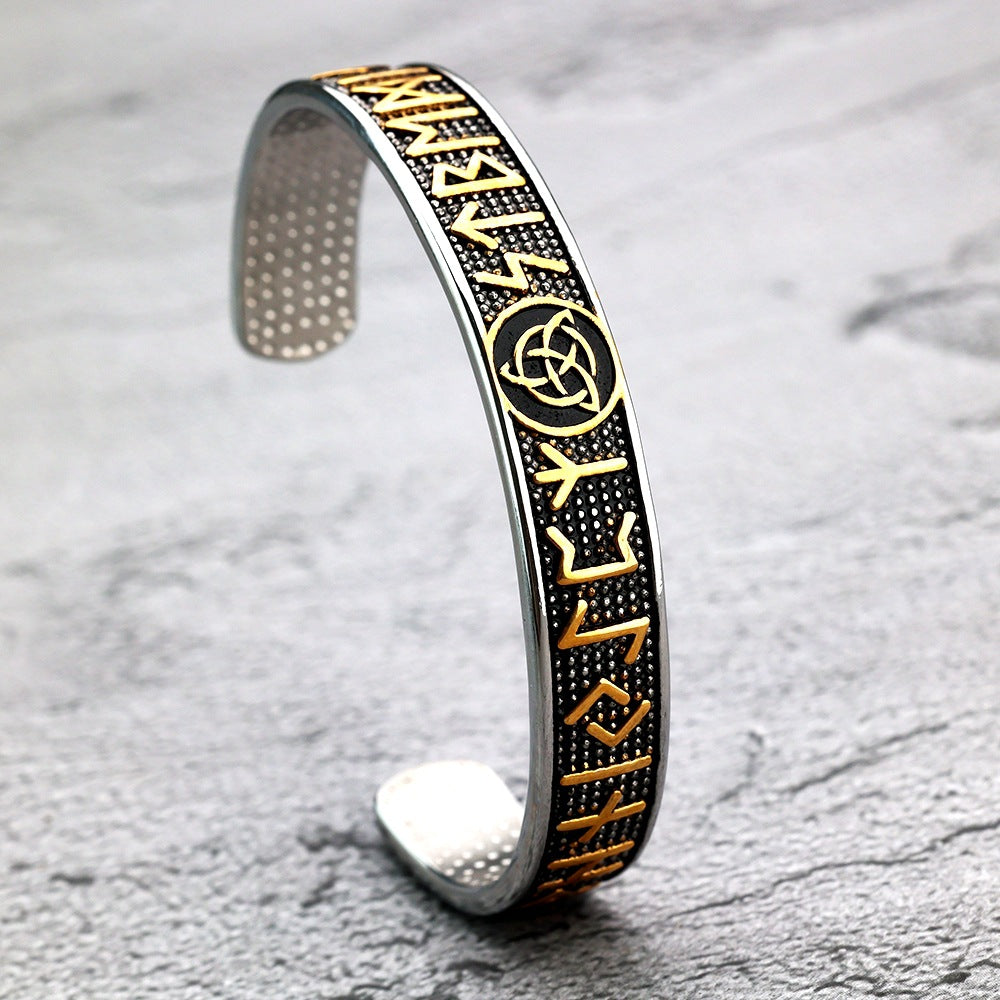 Planderful Nordic Viking Rune Stainless Steel Bracelet For Men Durable Retro Fashion Accessory