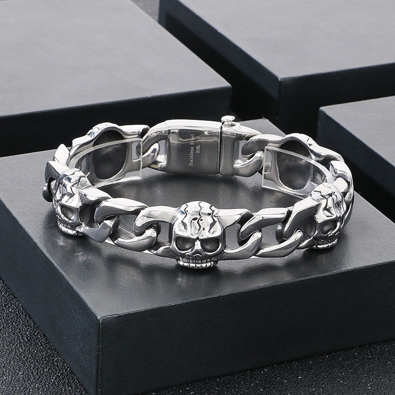 Planderful Ghost Head Cuban Chain Bracelet For Men Titanium