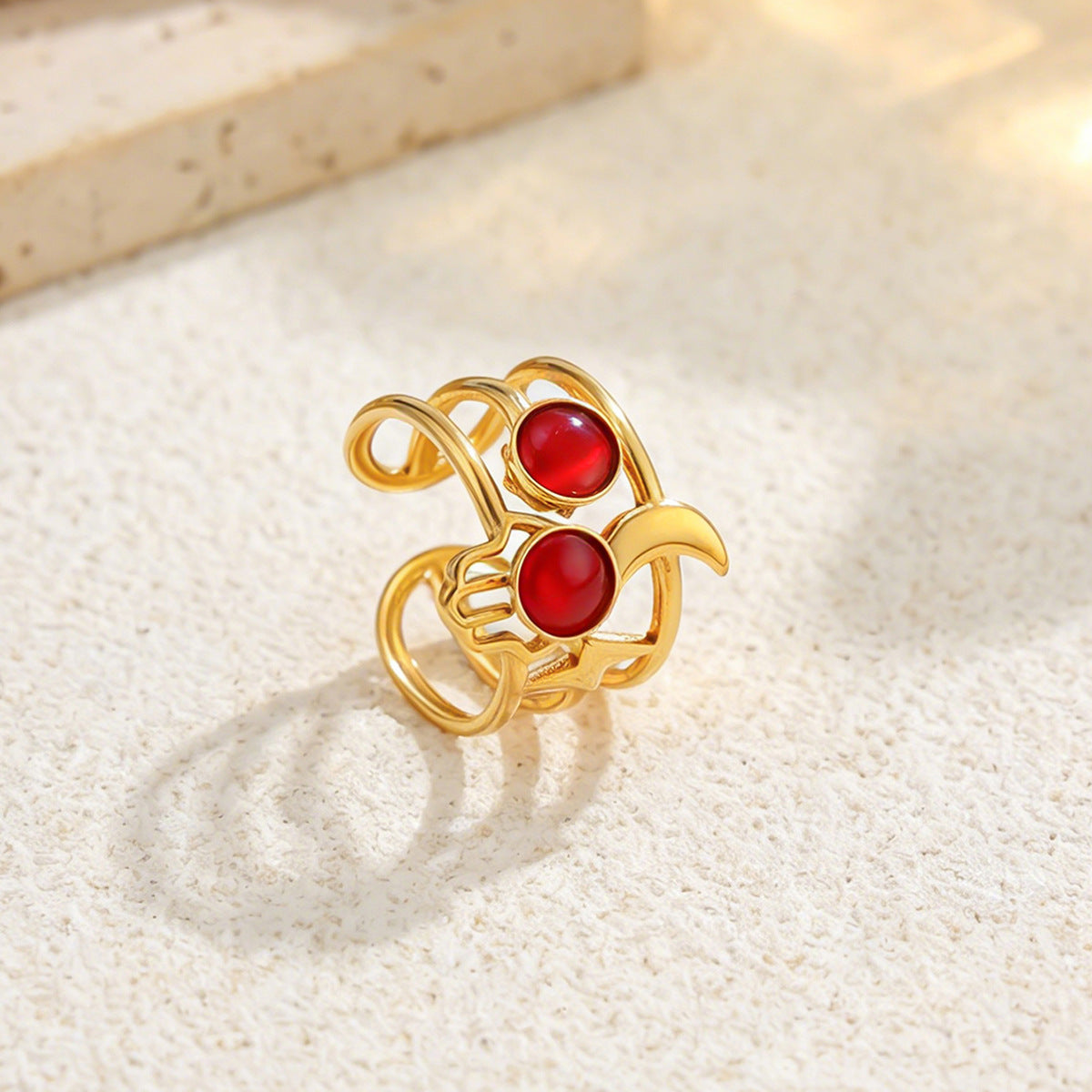 Planderful Vienna Verve Stainless Steel Flower Gemstones Opening Ring For Women Chic Vacation Style