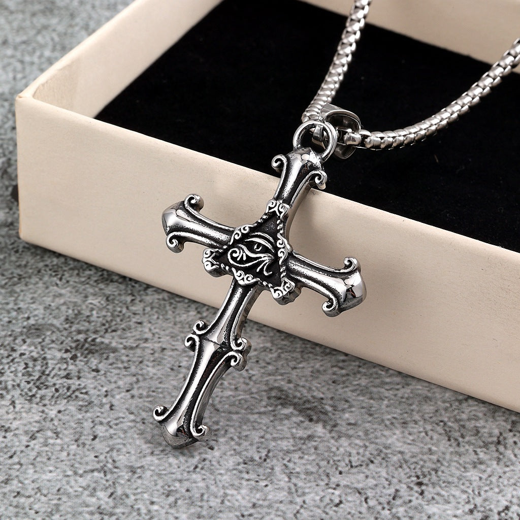 Vintage Eye of Horus Cross Stainless Steel Pendant Necklace