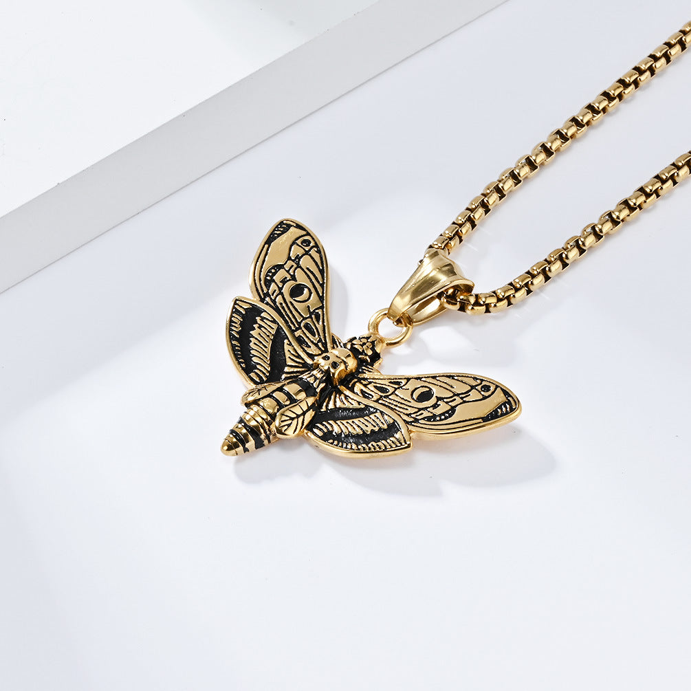Planderful Punk Butterfly Skull Necklace Titanium Steel Dark Edgy Pendant For Gothic Fashion Lovers