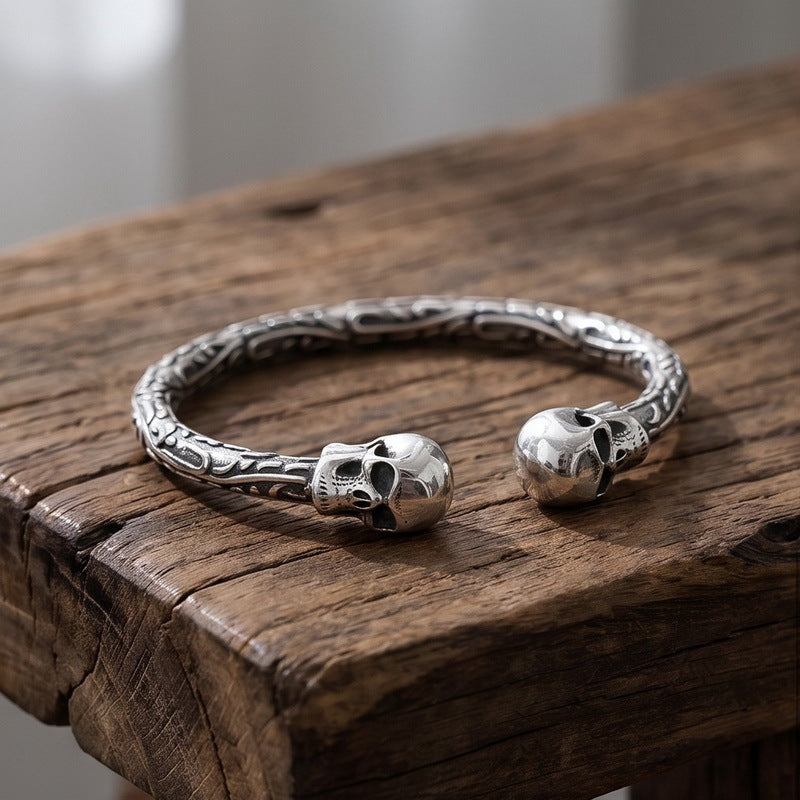 Punk Dark Bamboo Snake Head Skull Open Bracelet Hands Clenched Fist Stainless Steel Men's