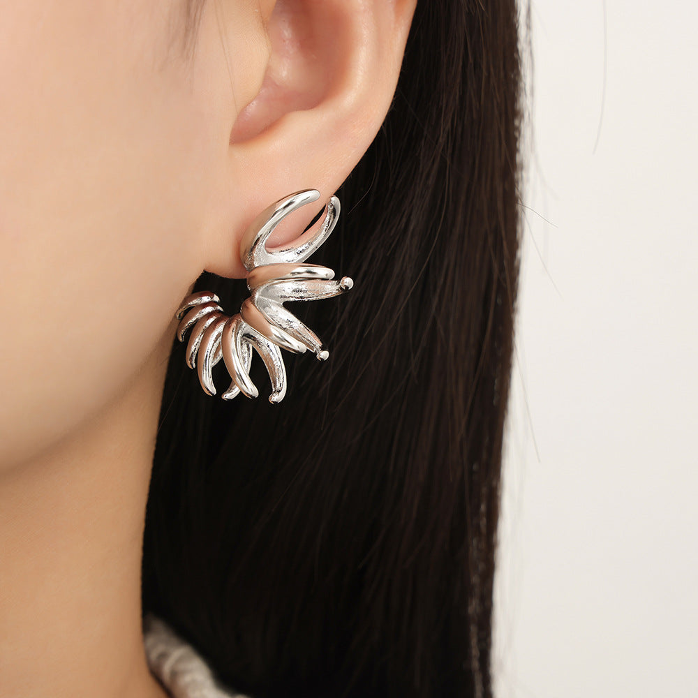 Irregular Titanium Steel Gold-Plated Petal Earrings - Wholesale Jewelry for Women