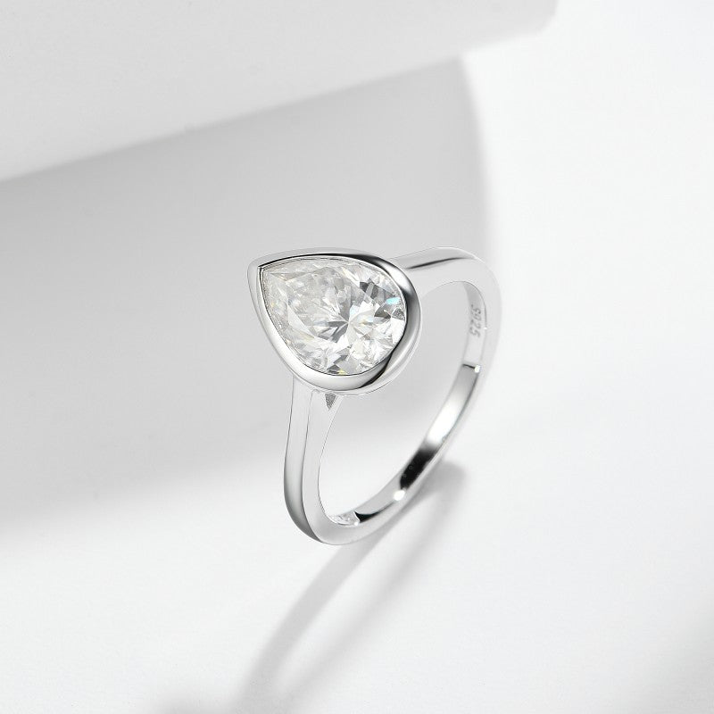Planderful Moissanite Pear Shaped Ring 2 Carat Water Drop 7x10mm S925 Silver Plated 18K Gold Engagement For Her