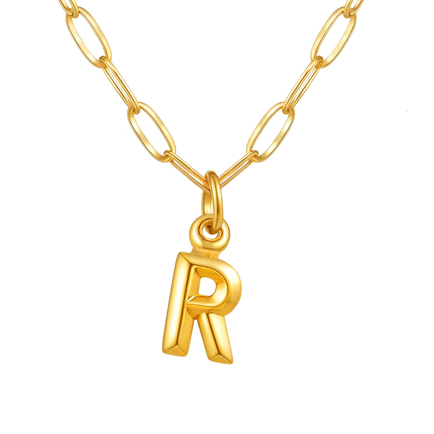 Stainless Steel Small Square Chain – Three-Dimensional Letter Necklace – Gold
