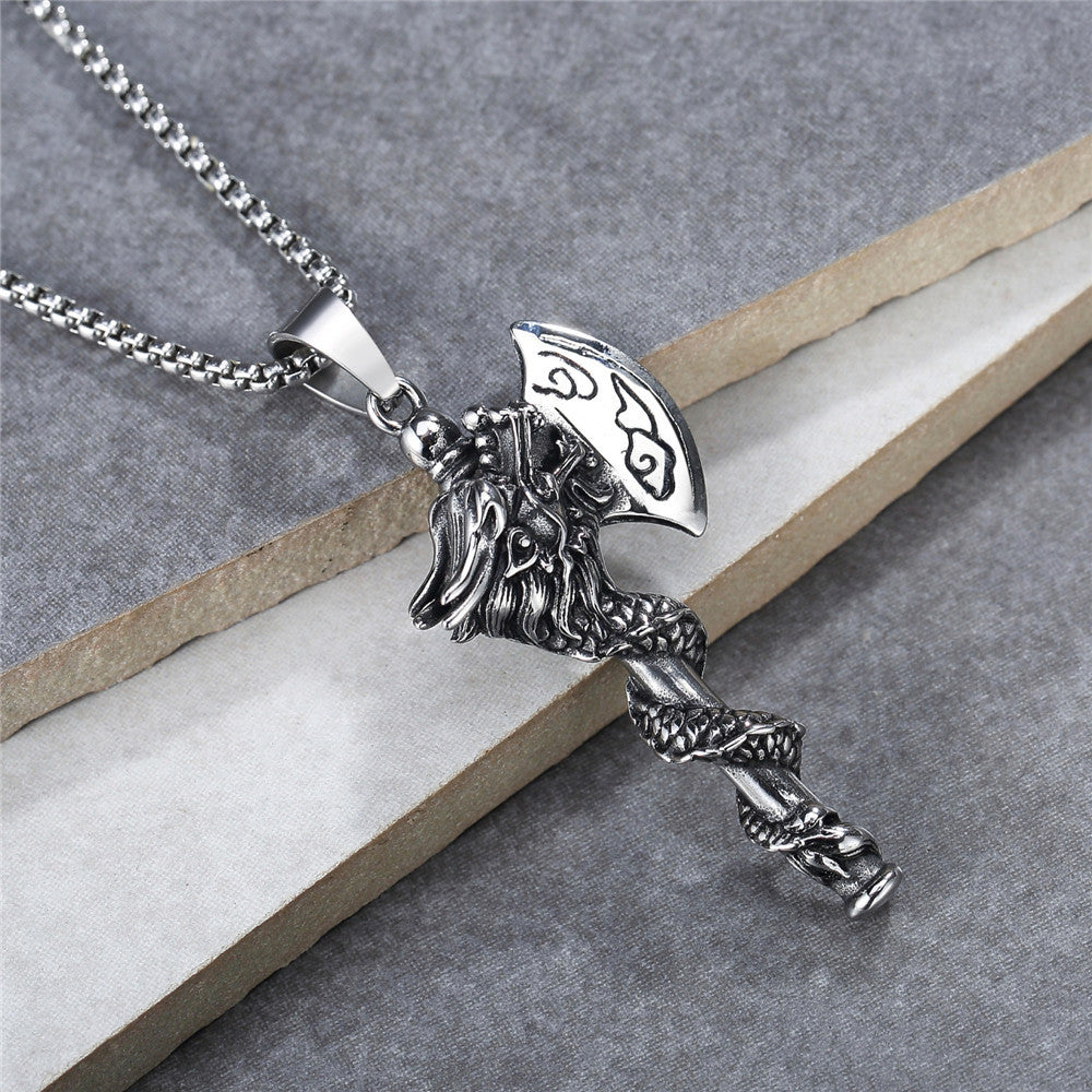 Planderful Nordic Dragon Axe Stainless Steel Necklace For Men And Women Hip Hop Style Protection Pendant