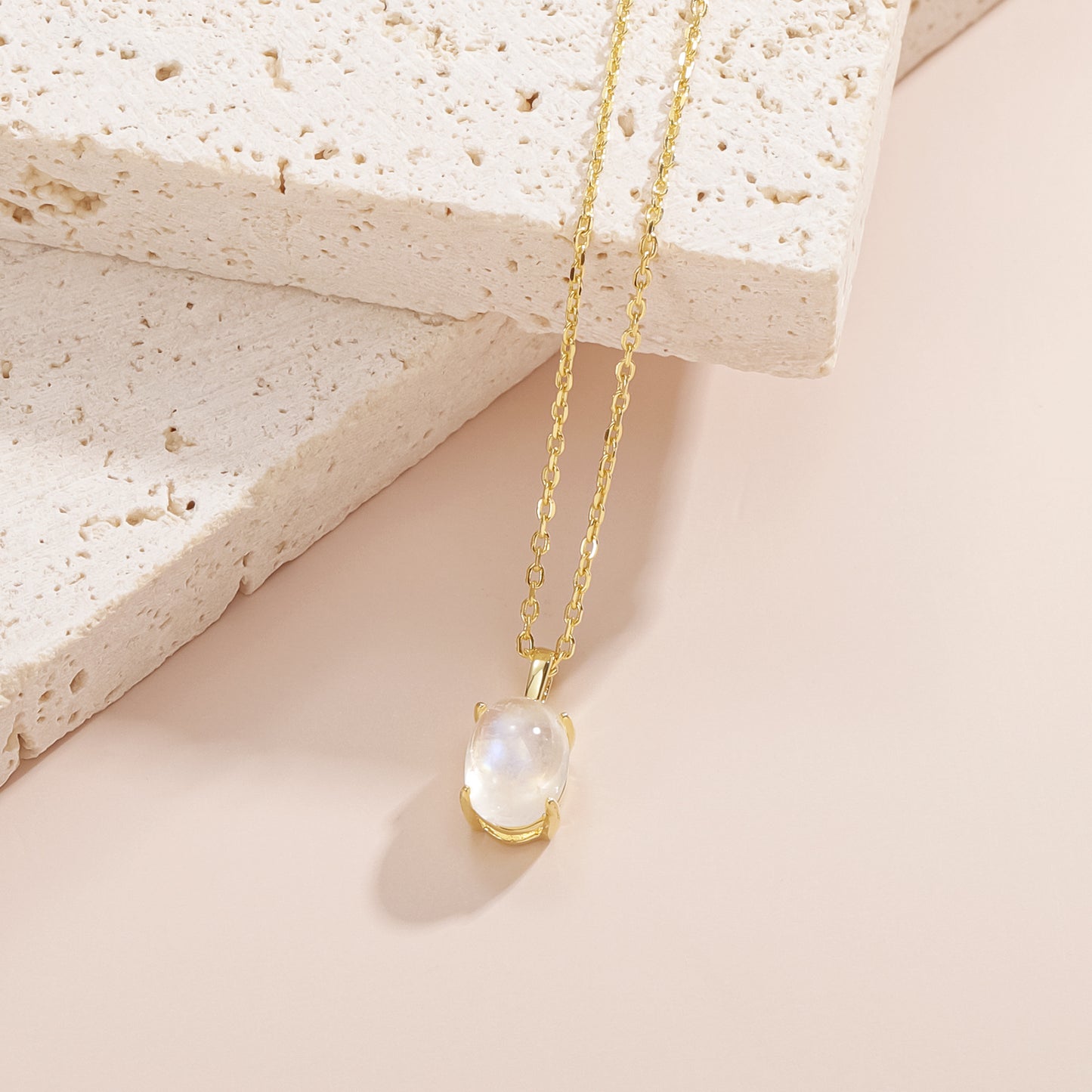 Source Factory Natural Cream Blue Moonstone Necklace S925 Silver