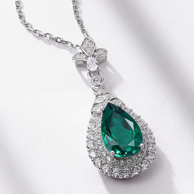 S925 Sterling Silver Lab-Grown Gemstone Teardrop Vintage-Inspired Necklace