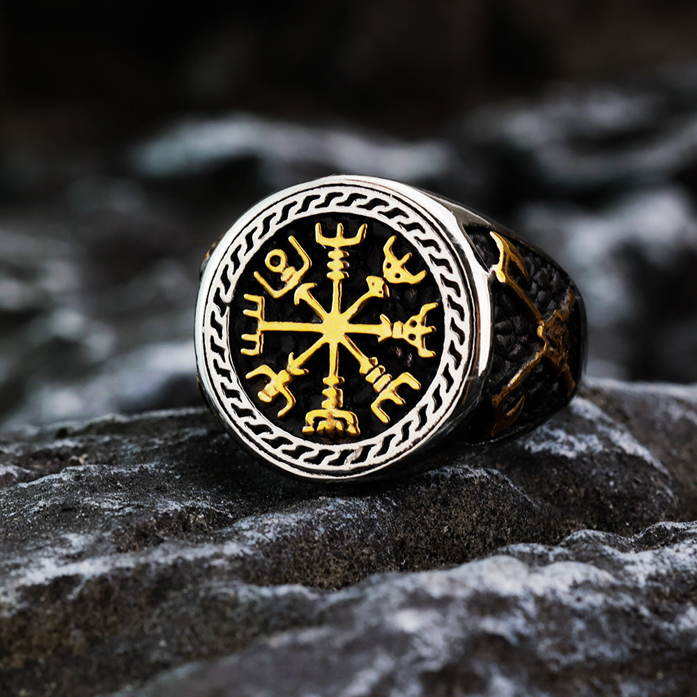 Planderful Titanium Steel Ring For Men Nordic Viking Bold Double Axe Pattern Everyday Genie Collection