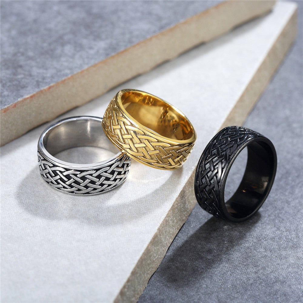Planderful Titanium Steel Ring Nordic Viking Weave Pattern Unisex Bold Punk Statement For Men And Women