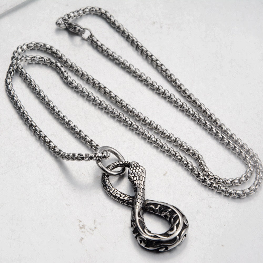 Planderful Snake Pendant Necklace For Men Stainless Steel Titanium Durable Punk Hip Hop Streetwear Accessory