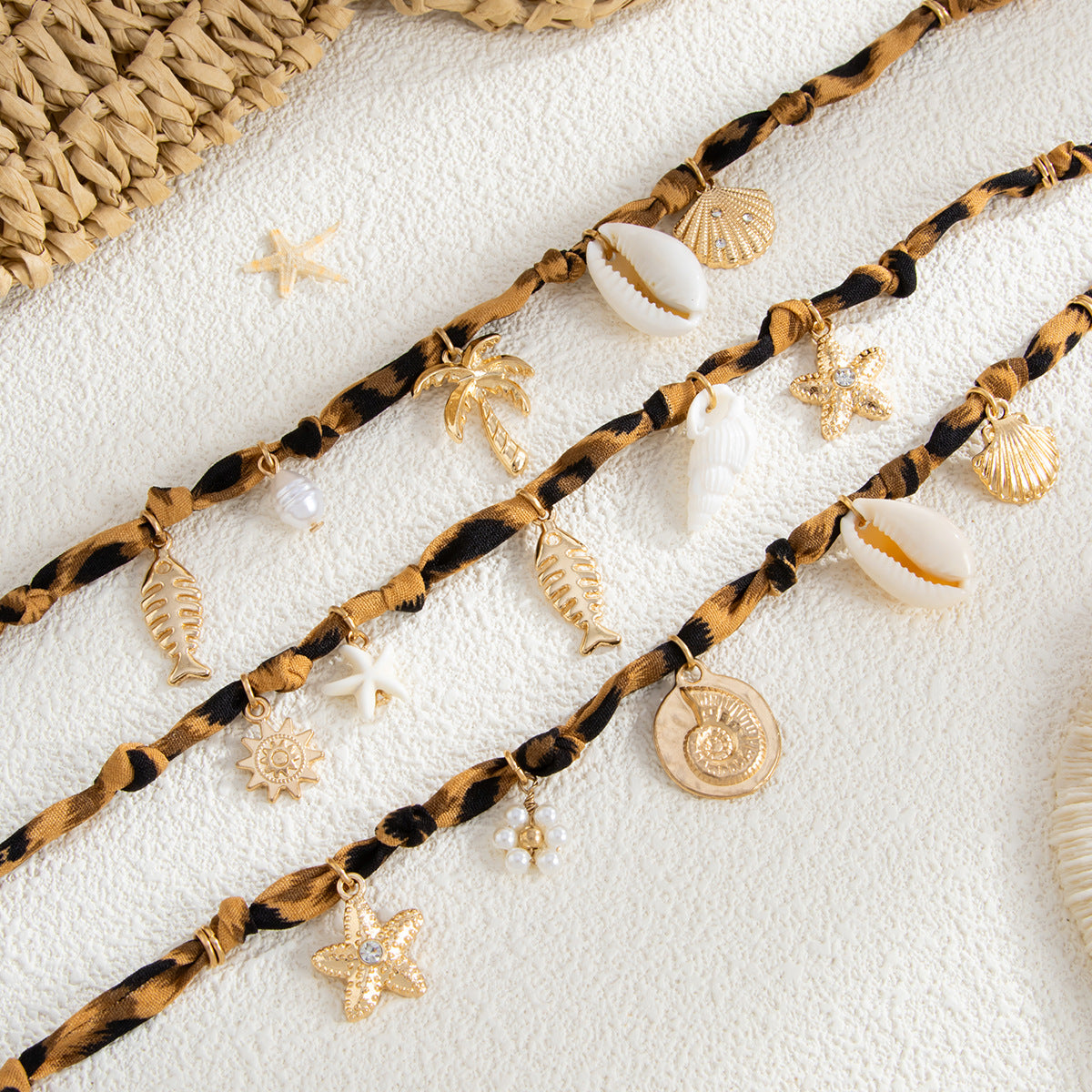 Knotted Fabric Shell & Star Necklace