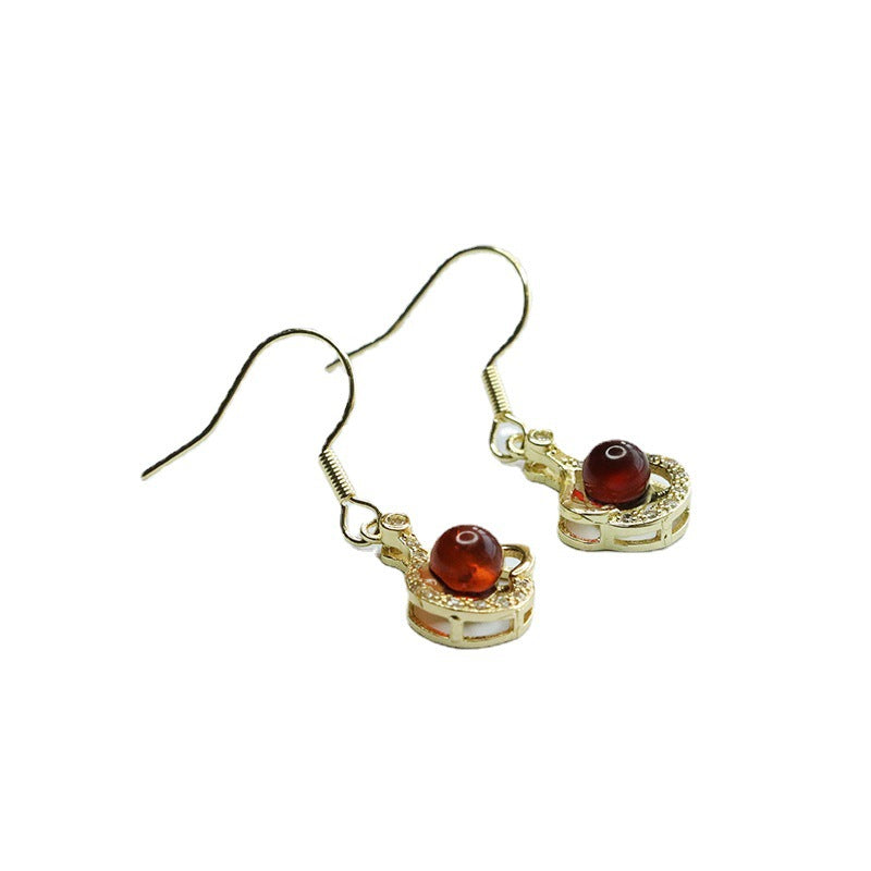 Blood Amber Heart Drop Earrings
