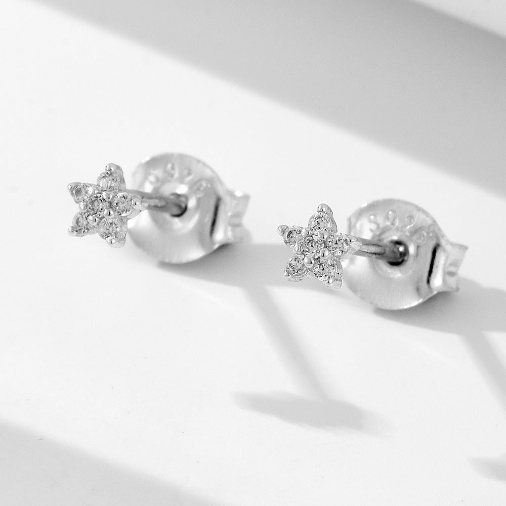 S925 Sterling Silver Flower Earrings Women's Fashion Zircon Studs