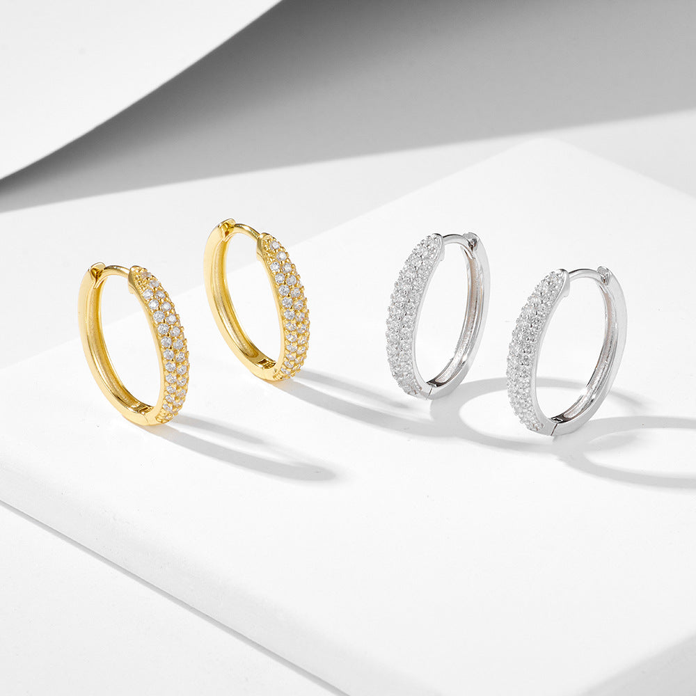 925 Sterling Silver Micro-Inlaid Zircon Circle Earrings Niche Hipster Earrings Personalized Ear Buckle