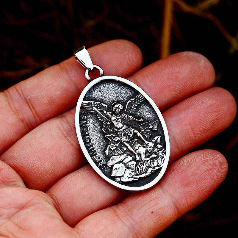 Titanium Steel Angel Wings Michael Pendant for Men - European and American Inspired Jewelry
