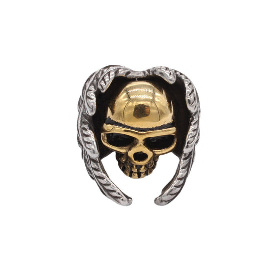 Halloween Fallen Angel Skull Head Titanium Steel Ring for Men